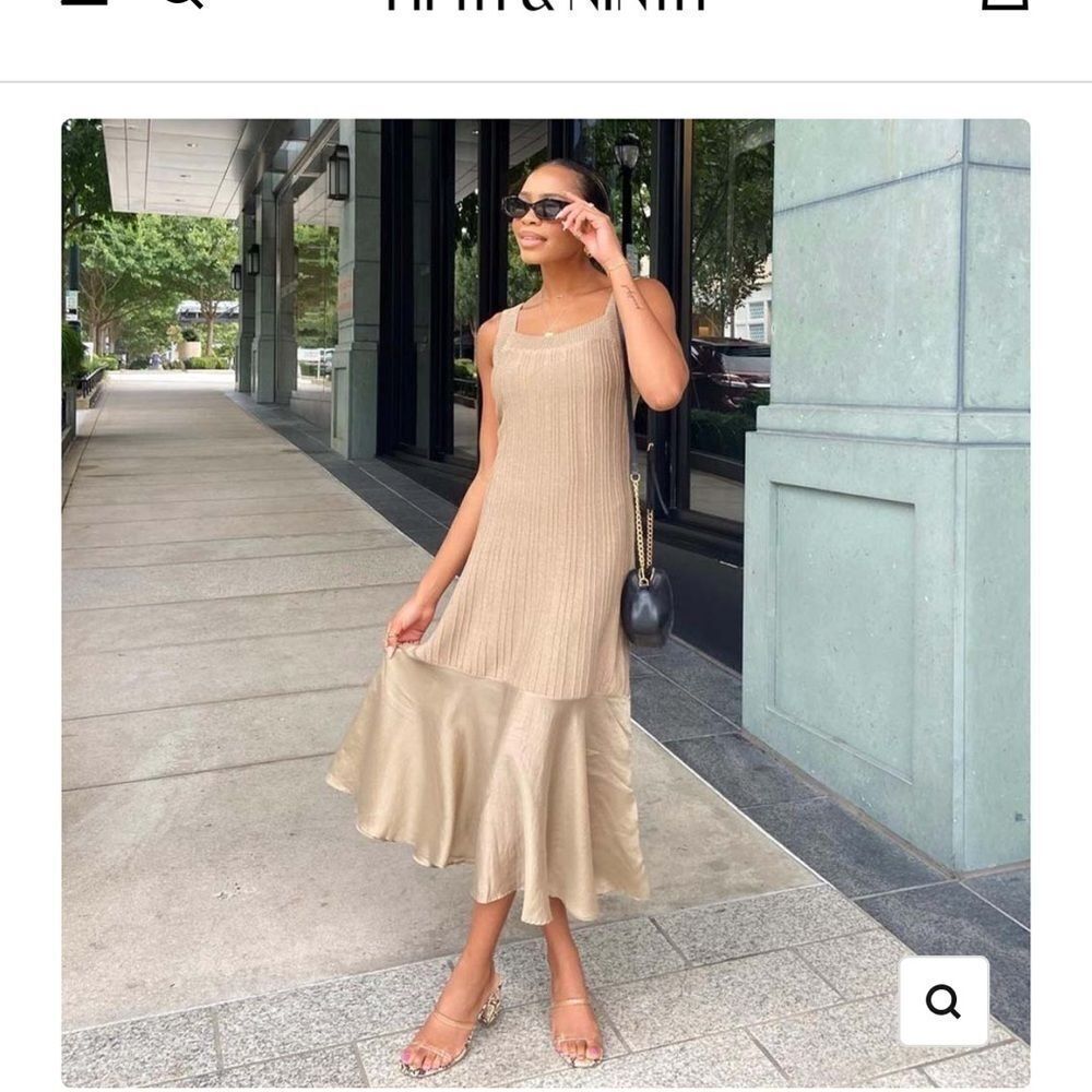 Current Air Contrast Knit Sweater Midi Dress size M camel tan